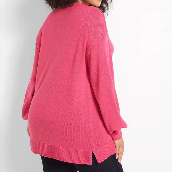 NWT Lane Bryant Pink Blouson Sleeve V-Neck Oversized Tunic Sweater Plus Sz 26/28 - Picture 2 of 10